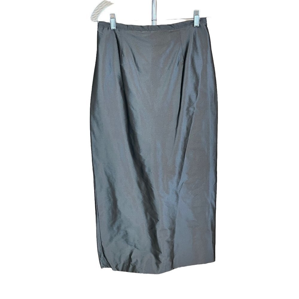 Vintage 90s Y2K Silver Gray Long Midi Straight Skirt Made in USA Sz 10